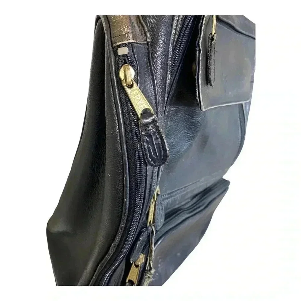 Frye black leather backpack commuter bag travel natural distressed biker school